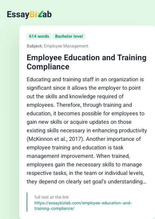 Employee Education and Training Compliance - Essay Preview