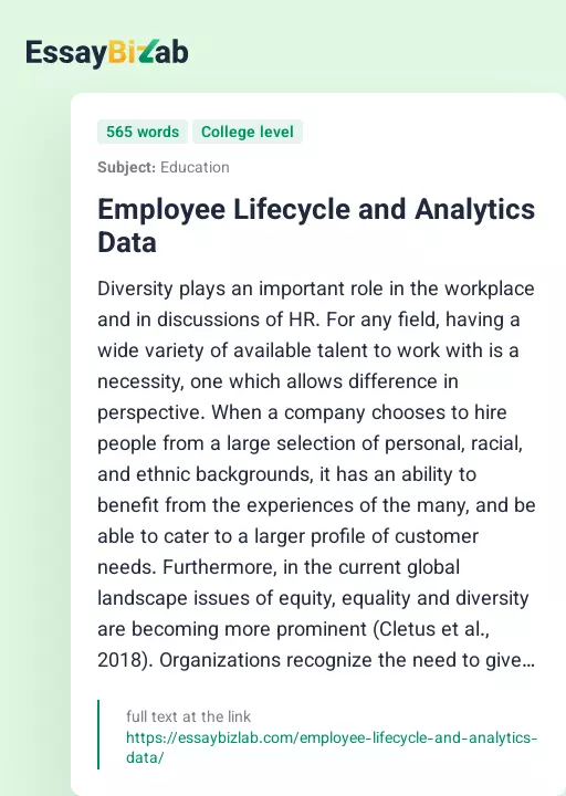 Employee Lifecycle and Analytics Data - Essay Preview
