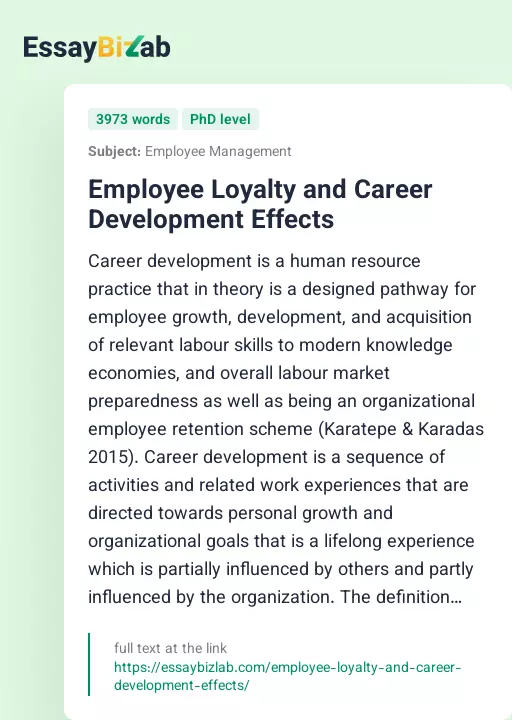 Employee Loyalty and Career Development Effects - Essay Preview