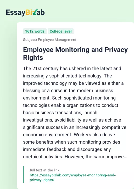 Employee Monitoring and Privacy Rights - Essay Preview