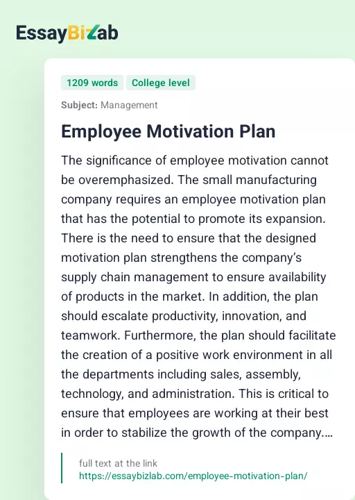 Employee Motivation Plan - Essay Preview