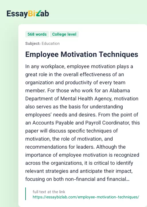 Employee Motivation Techniques - Essay Preview