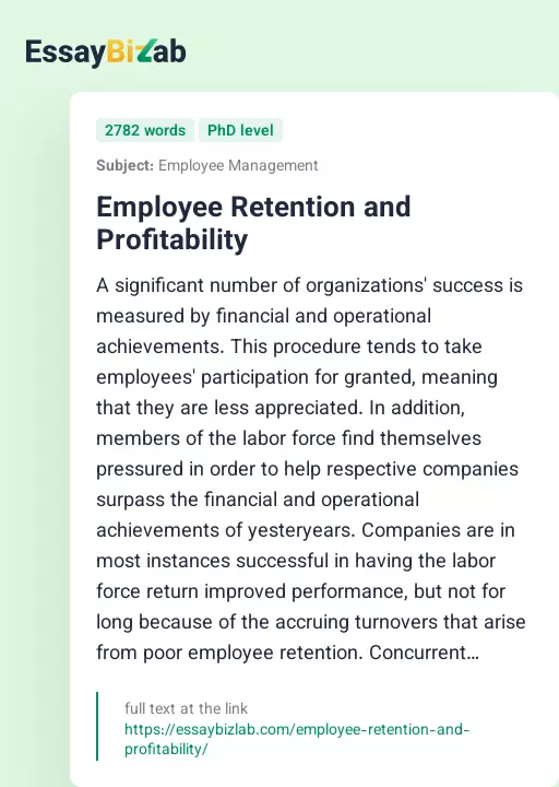 Employee Retention and Profitability - Essay Preview