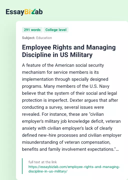 Employee Rights and Managing Discipline in US Military - Essay Preview
