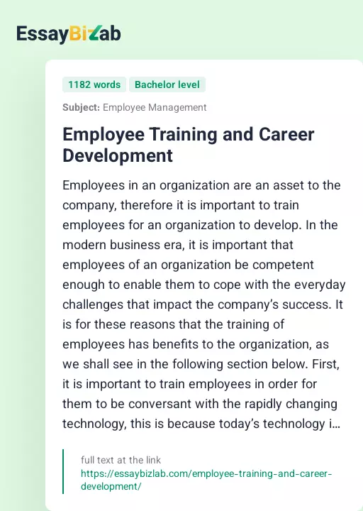 Employee Training and Career Development - Essay Preview