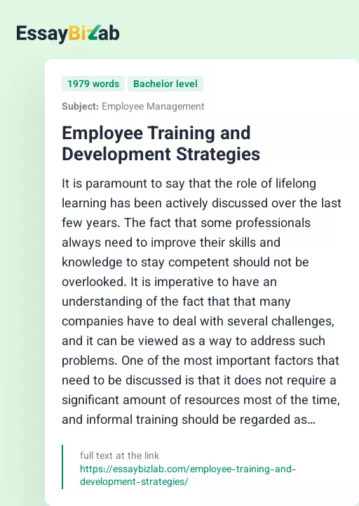 Employee Training and Development Strategies - Essay Preview
