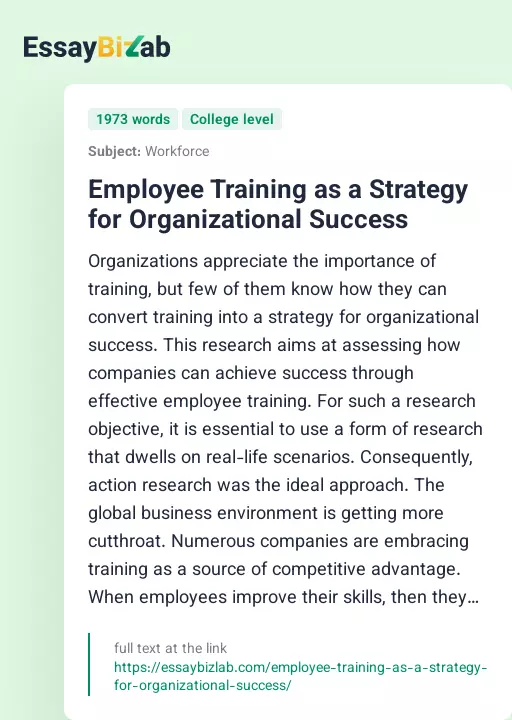 Employee Training as a Strategy for Organizational Success - Essay Preview