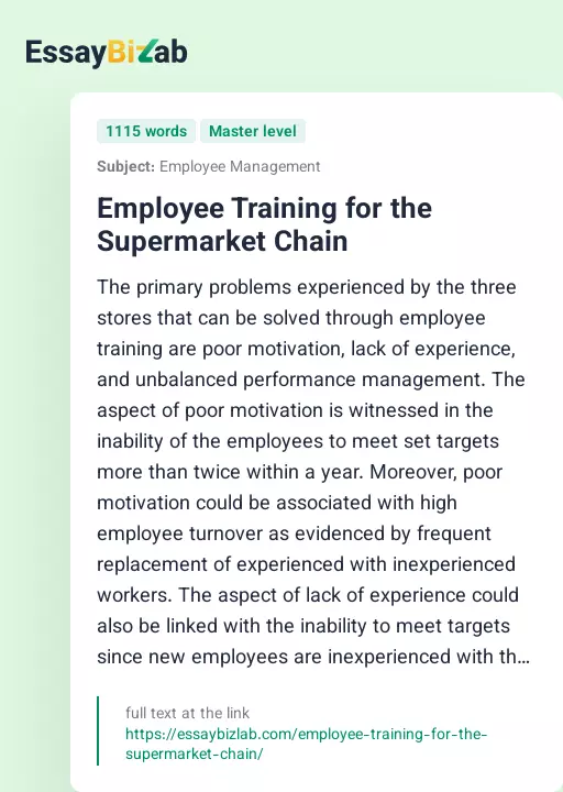 Employee Training for the Supermarket Chain - Essay Preview