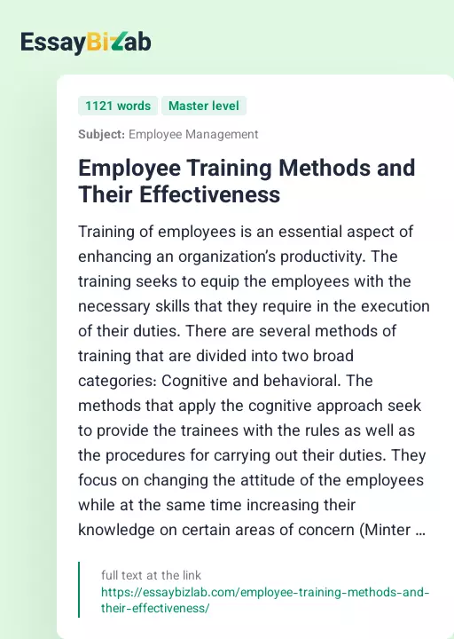 Employee Training Methods and Their Effectiveness - Essay Preview