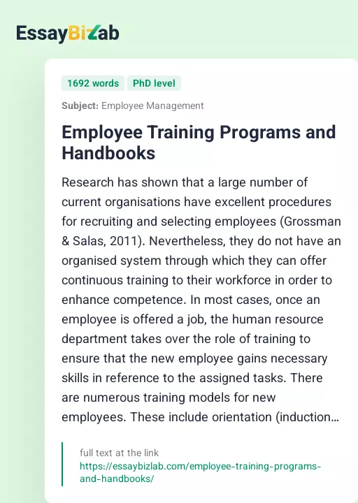 Employee Training Programs and Handbooks - Essay Preview