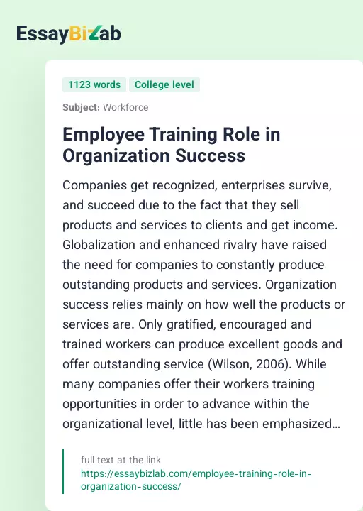 Employee Training Role in Organization Success - Essay Preview