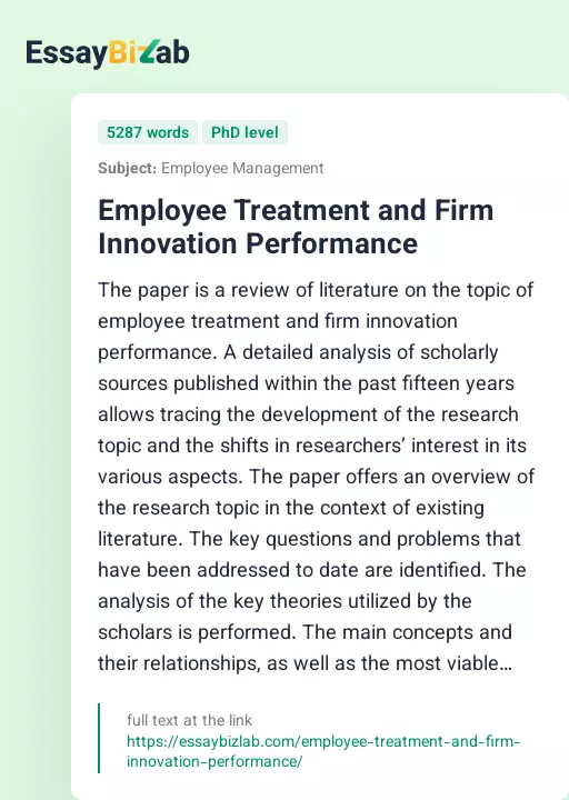 Employee Treatment and Firm Innovation Performance - Essay Preview