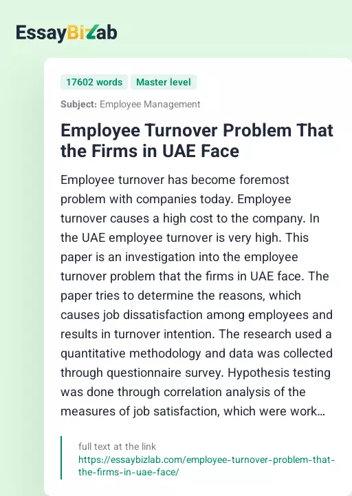 Employee Turnover Problem That the Firms in UAE Face - Essay Preview