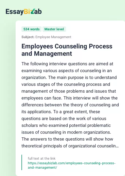 Employees Counseling Process and Management - Essay Preview