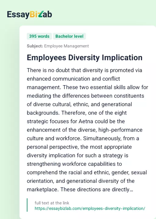 Employees Diversity Implication - Essay Preview