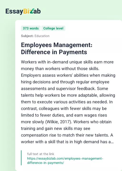 Employees Management: Difference in Payments - Essay Preview
