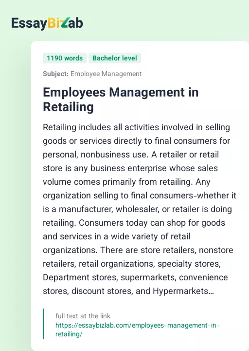 Employees Management in Retailing - Essay Preview