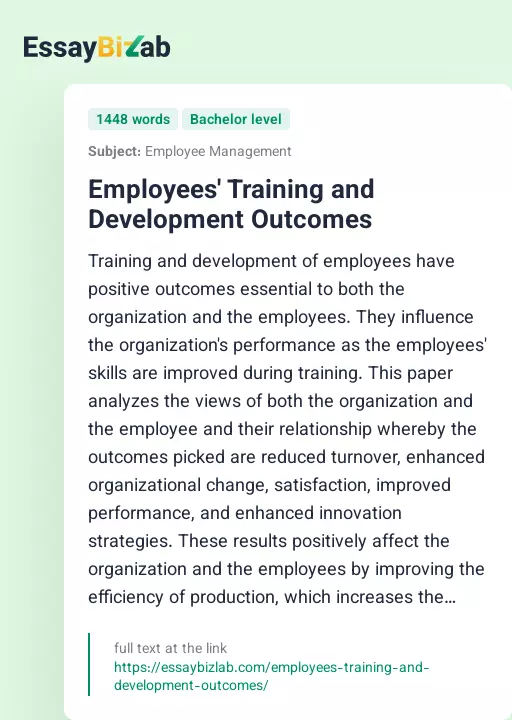Employees' Training and Development Outcomes - Essay Preview