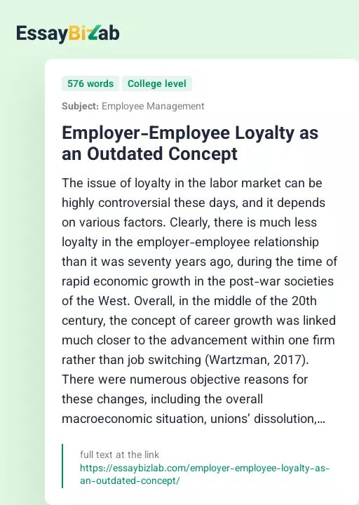 Employer-Employee Loyalty as an Outdated Concept - Essay Preview