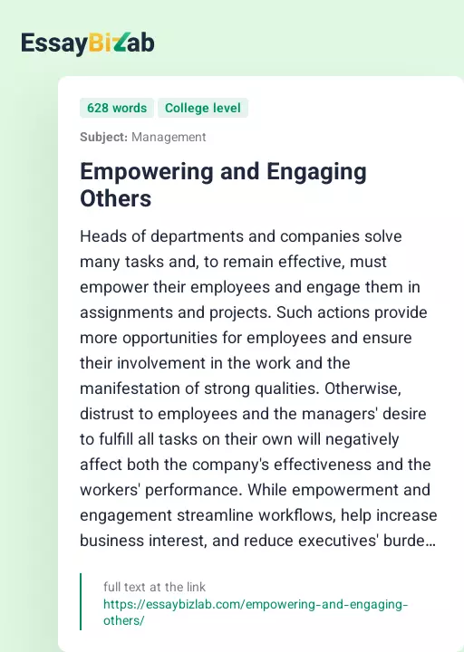 Empowering and Engaging Others - Essay Preview