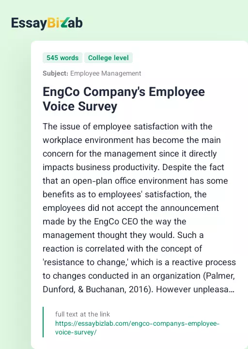 EngCo Company's Employee Voice Survey - Essay Preview
