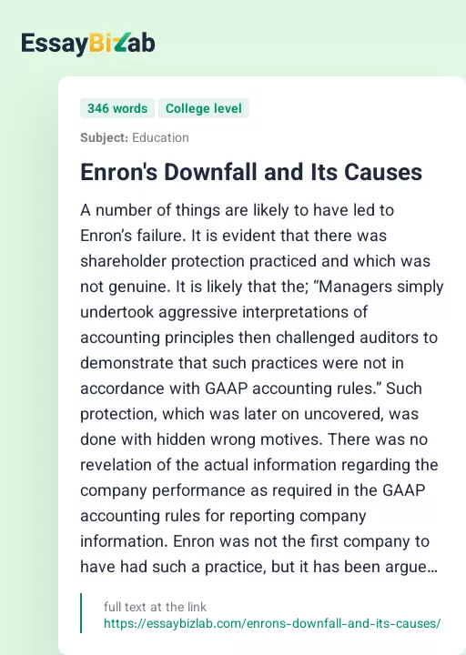 Enron's Downfall and Its Causes - Essay Preview