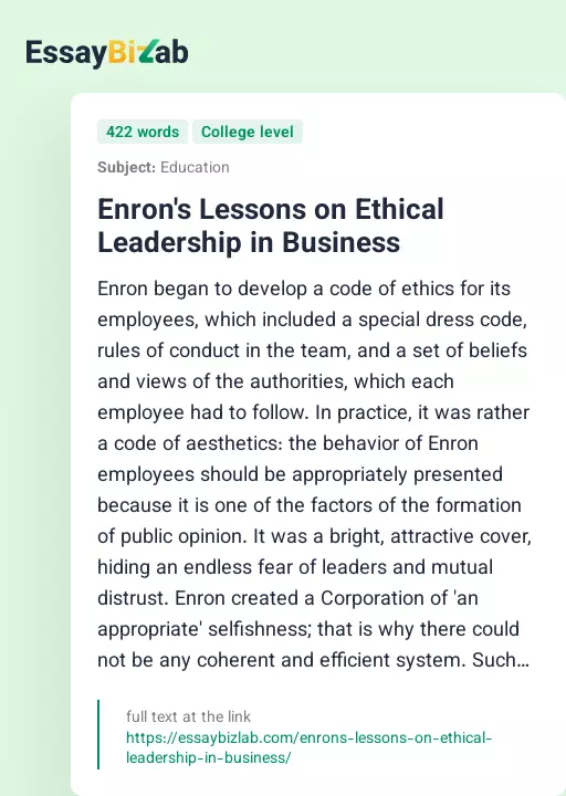 Enron's Lessons on Ethical Leadership in Business - Essay Preview