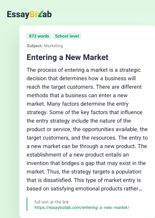 Entering a New Market - Essay Preview