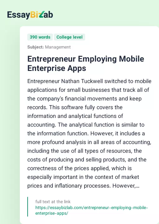 Entrepreneur Employing Mobile Enterprise Apps - Essay Preview