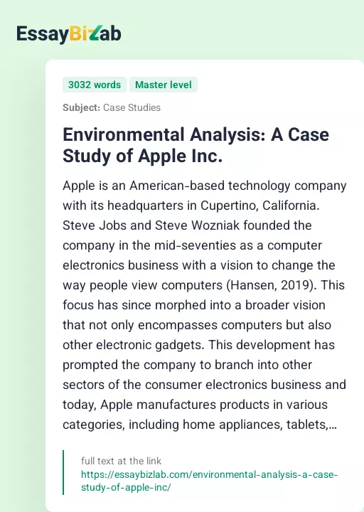 Environmental Analysis: A Case Study of Apple Inc. - Essay Preview