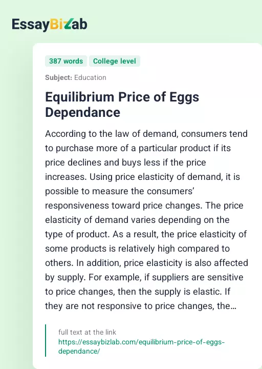 Equilibrium Price of Eggs Dependance - Essay Preview