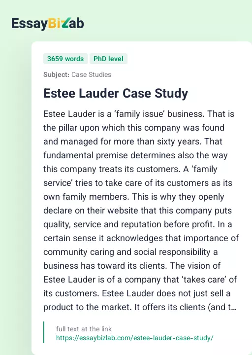 Estee Lauder Case Study - Essay Preview