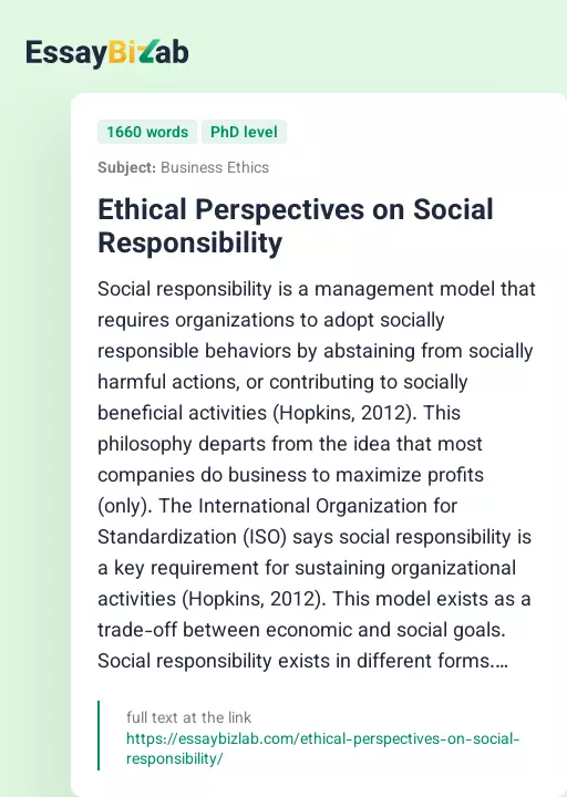 Ethical Perspectives on Social Responsibility - Essay Preview