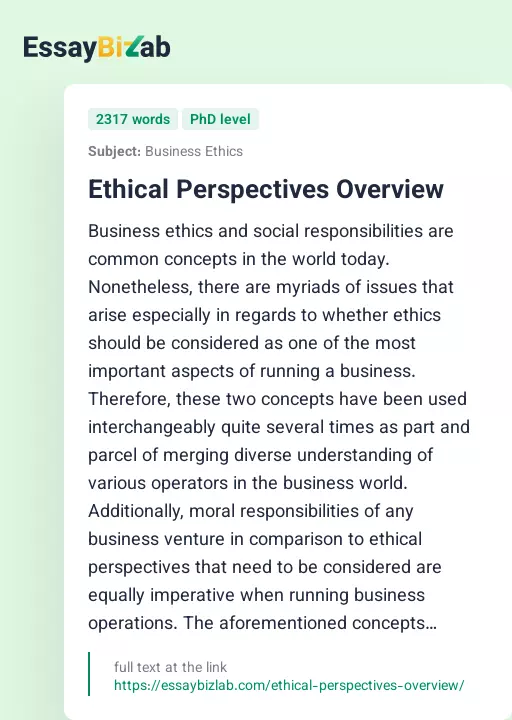 Ethical Perspectives Overview - Essay Preview