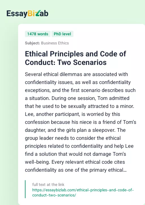 Ethical Principles and Code of Conduct: Two Scenarios - Essay Preview