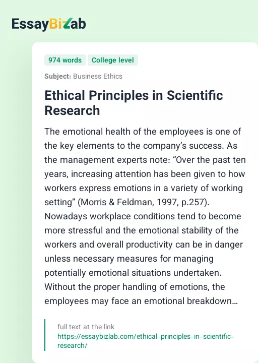 Ethical Principles in Scientific Research - Essay Preview