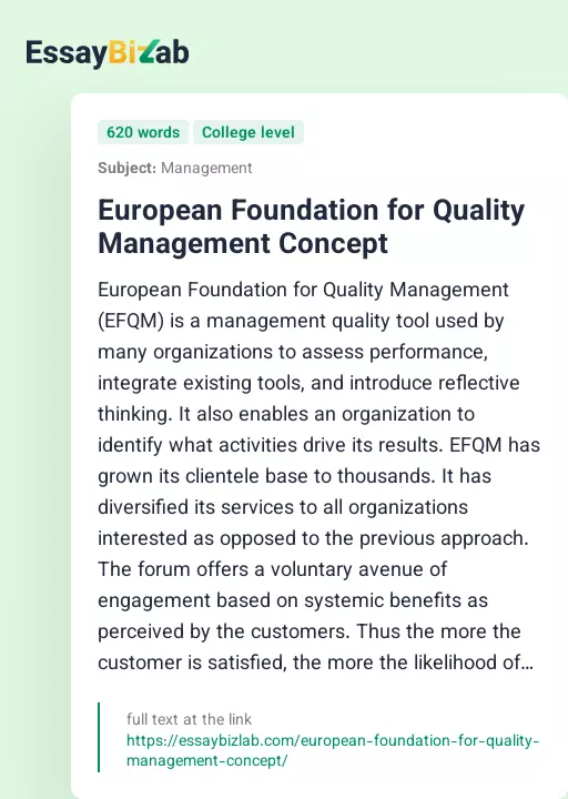 European Foundation for Quality Management Concept - Essay Preview
