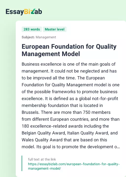 European Foundation for Quality Management Model - Essay Preview