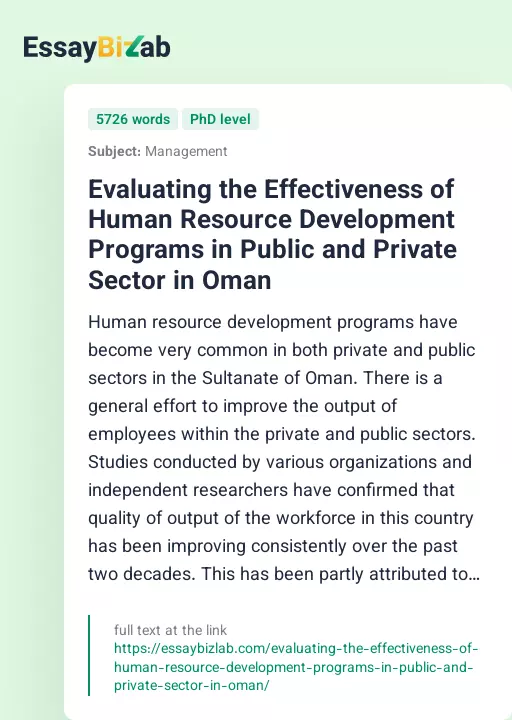 Evaluating the Effectiveness of Human Resource Development Programs in Public and Private Sector in Oman - Essay Preview