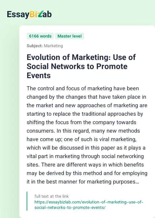 Evolution of Marketing: Use of Social Networks to Promote Events - Essay Preview