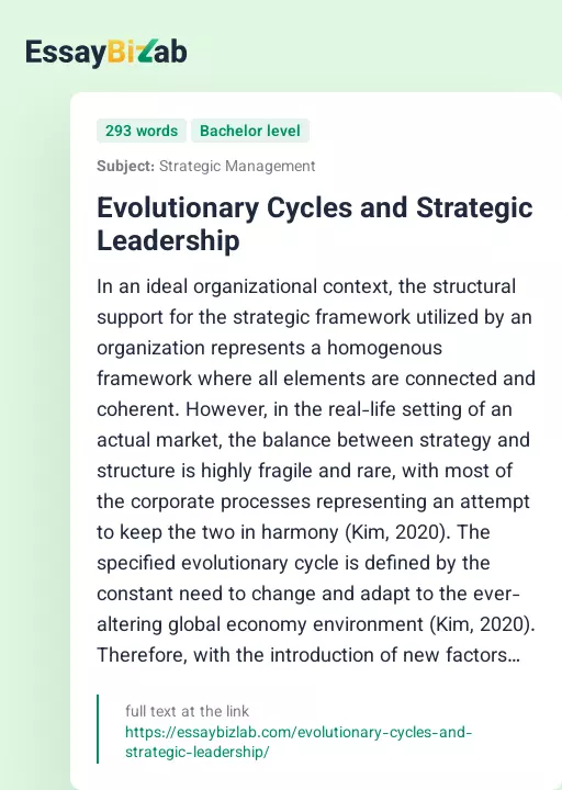 Evolutionary Cycles and Strategic Leadership - Essay Preview
