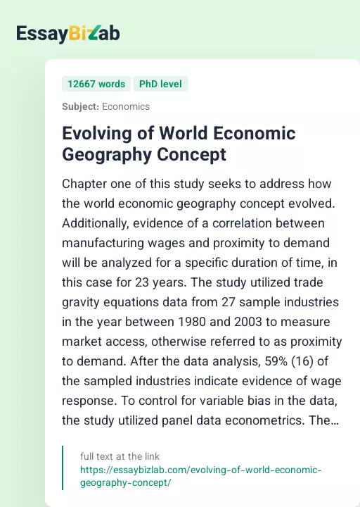 Evolving of World Economic Geography Concept - Essay Preview