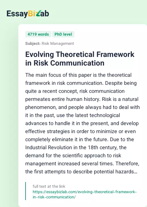 Evolving Theoretical Framework in Risk Communication - Essay Preview