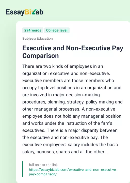 Executive and Non-Executive Pay Comparison - Essay Preview
