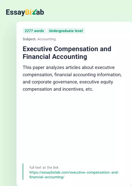 Executive Compensation and Financial Accounting - Essay Preview