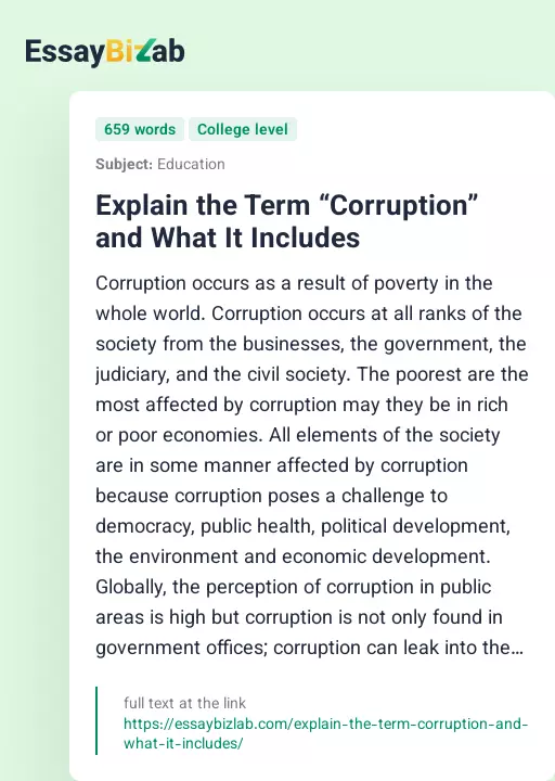 Explain the Term “Corruption” and What It Includes - Essay Preview