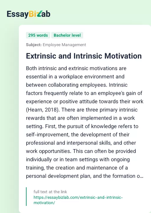 Extrinsic and Intrinsic Motivation - Essay Preview