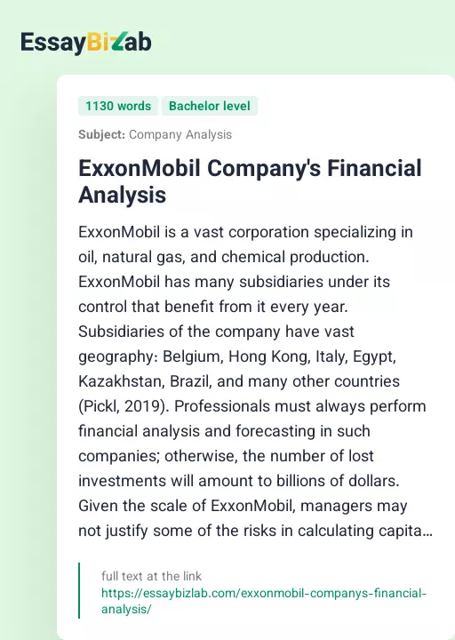 ExxonMobil Company's Financial Analysis - Essay Preview