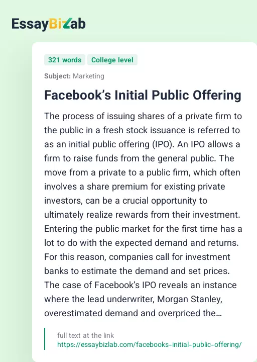 Facebook’s Initial Public Offering - Essay Preview