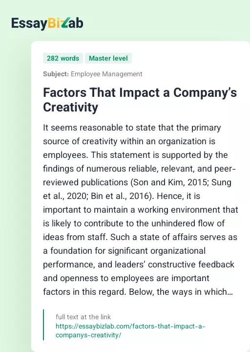 Factors That Impact a Company’s Creativity - Essay Preview